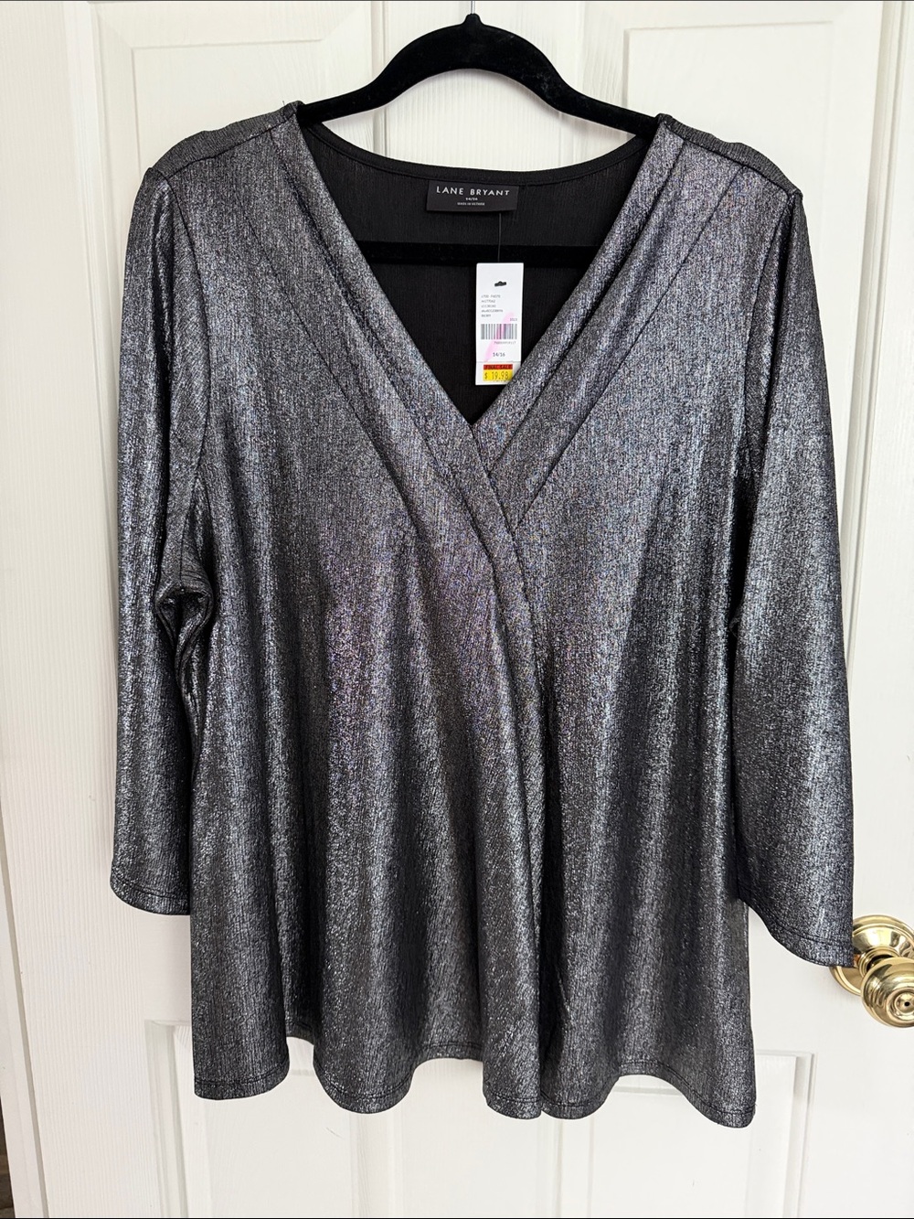 Lane Bryant Metallic Charcoal V-Neck Tunic Top